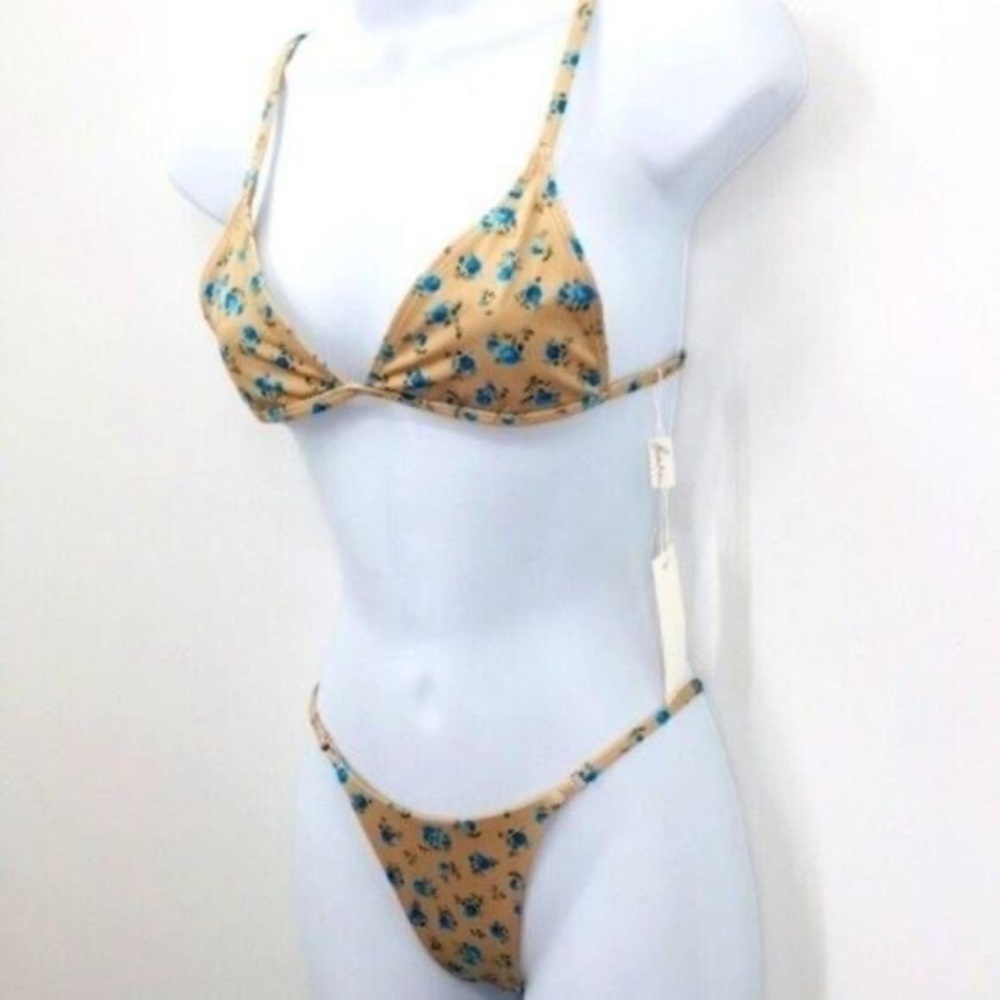 NWT Frankie’s Bikinis set blue roses top M bottom XS BoxA - Picture 6 of 6